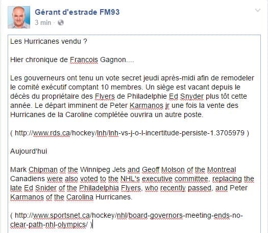 Mise a jour, Hurricanes de la Caroline ..................